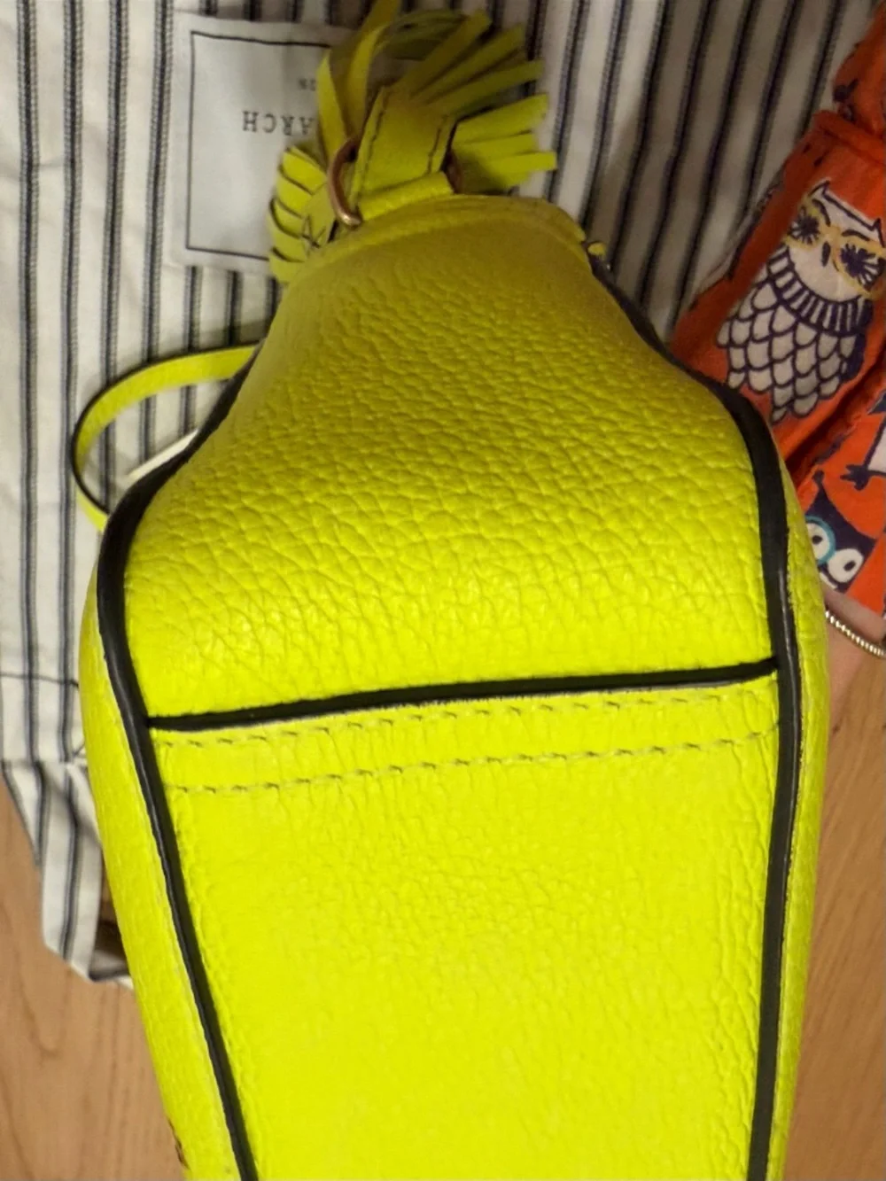 Anya Hindmarch Neon Yellow Perforated Smiley Leather Crossbody - Picture 7 of 11